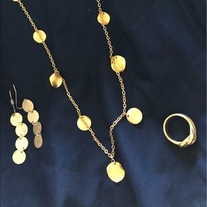 Gold necklace, earrings, ring set